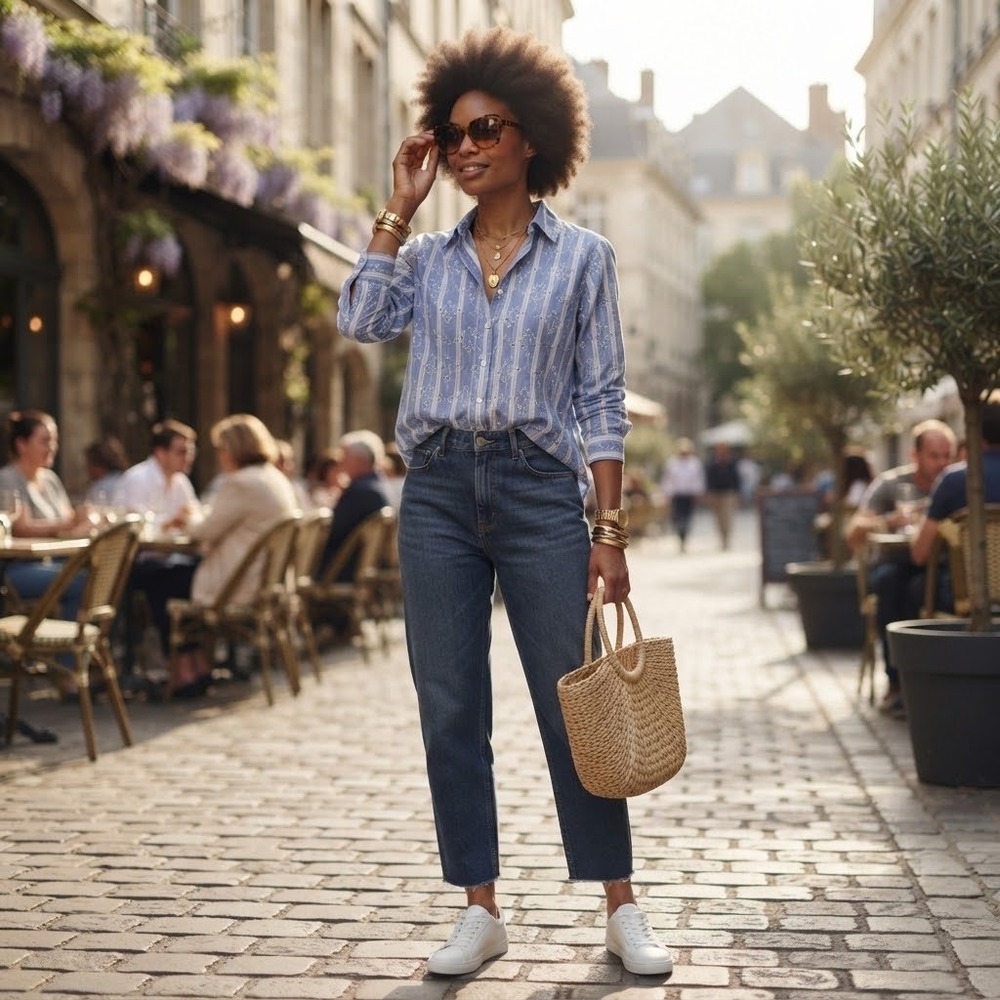Cino Blue White Striped Eyelet Cotton Button Down Shirt Small Long Sleeve